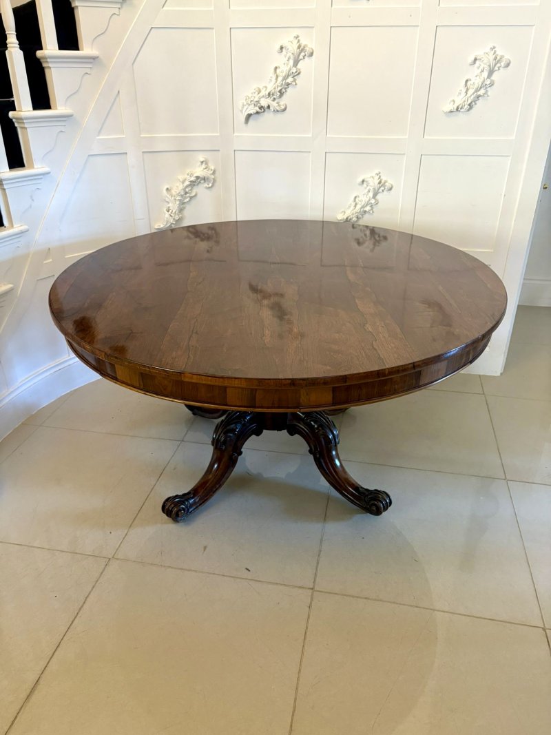 Outstanding Quality Antique Victorian Carved Rosewood Circular Dining Table - Image 9